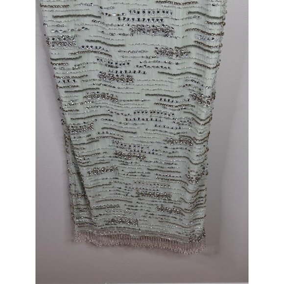 NWT Mac Duggal  Crystal & Beaded Fringe Midi Dress Sage Green Sz 6 Beaded Fringe - Picture 7 of 8